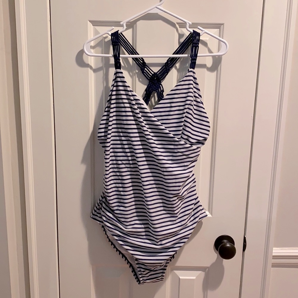 Navy and White One Piece Target Swim Suit